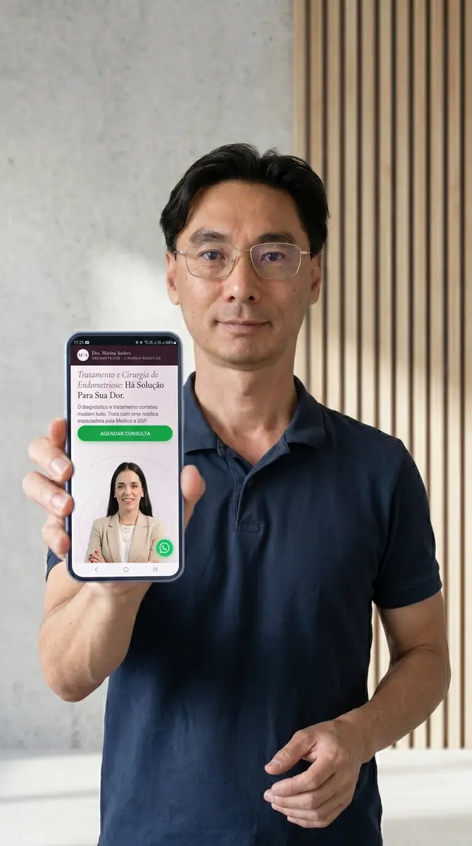 Rafael Higuchi com o celular na mão